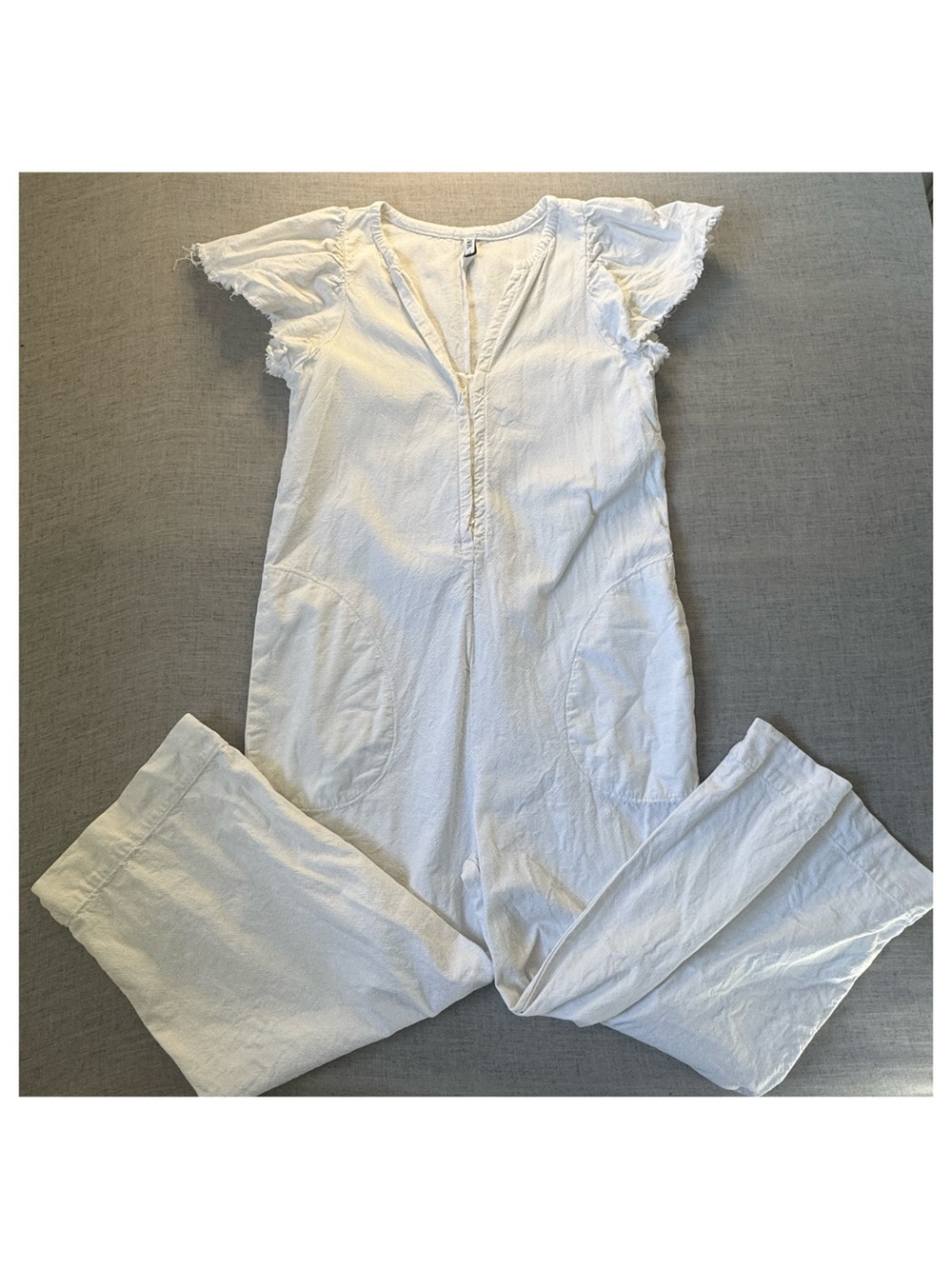 Zara White Textured Short-Sleeve Jumpsuit